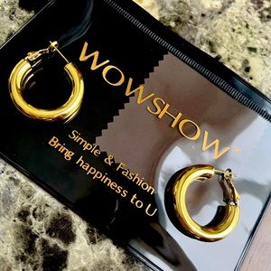 WOWSHOW thick hoop earrings howllow 14k gold plated gold hoops